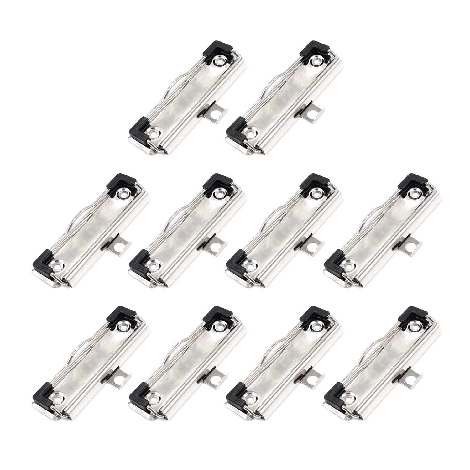 10 PCS Clipboard Clips Metal Hardboard Clips Hook Included with Rubber Feet Clipboard Clamps Hardboard Clip for Office, Craft Project Use, with Mounting Screws, Silver, Length 4"