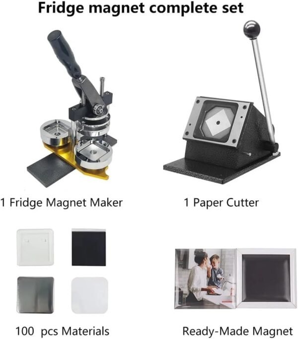 Square Button Badge Setup | Square Button Badge Machine + Die Cutter | Heavy Duty 50x50 mm Pin Back Machine -1 Pressing Machine With Square Badge Mould