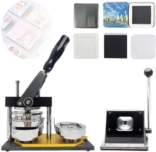 Square Button Badge Setup | Square Button Badge Machine + Die Cutter | Heavy Duty 50x50 mm Pin Back Machine -1 Pressing Machine With Square Badge Mould
