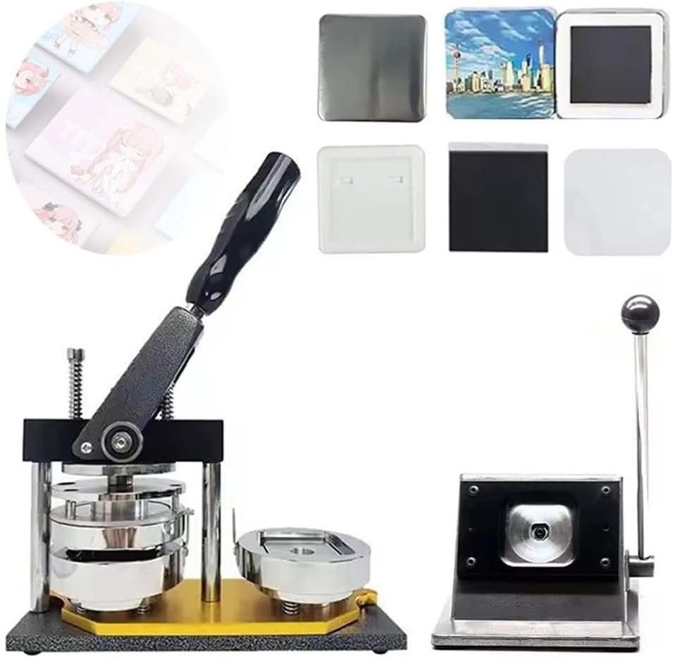 Square Button Badge Setup | Square Button Badge Machine + Die Cutter | Heavy Duty 50x50 mm Pin Back Machine -1 Pressing Machine With Square Badge Mould