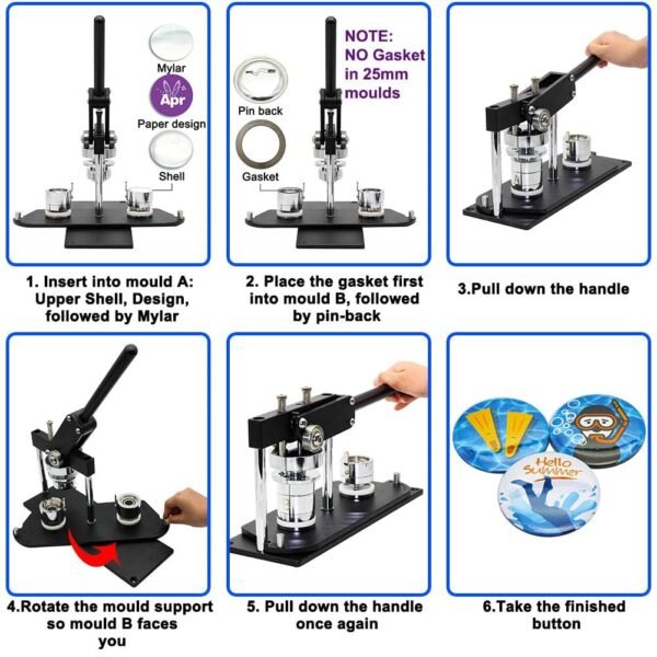 Press Machine-B400 + 25mm Round Die Moulds + 500 Set Button Components + Adjustable Circle Cutter (Black-New)