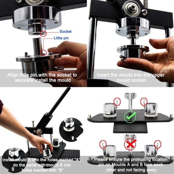 Press Machine-B400 + 25mm Round Die Moulds + 500 Set Button Components + Adjustable Circle Cutter (Black-New)