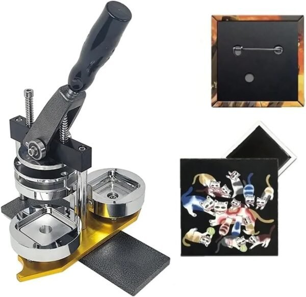 Square Button Badge Setup | Square Button Badge Machine + Die Cutter | Heavy Duty 50x50 mm Pin Back Machine -1 Pressing Machine With Square Badge Mould