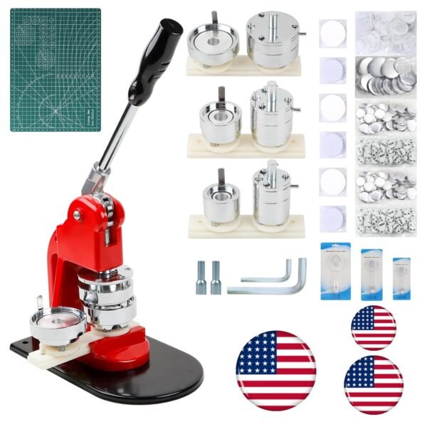 Button Maker Machine Multiple Sizes, Button Pin Maker 1+1.25+2.25 inch, Interchangeable Button-models Badge Button Press Machine with 300 Sets Button Maker Supplies &Circle Cutter&Cutting Mat