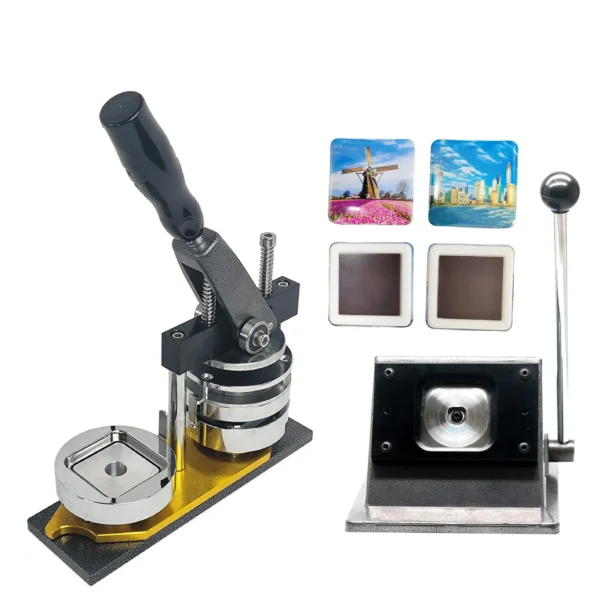 Square Button Badge Setup | Square Button Badge Machine + Die Cutter | Heavy Duty 50x50 mm Pin Back Machine -1 Pressing Machine With Square Badge Mould