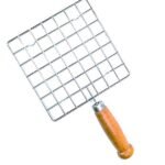 Stainless Steel Square Papad Jali/Roti Roast Grill/Papad Roast Grill with Handle, 17cm, Silver