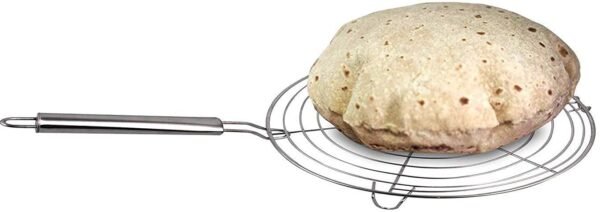 Home Small kitchenware Round Roaster TAndoor Barbeque/Roti/Papad Jali Griller with Steel Handle (Silver)