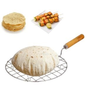 Papad Jali Roast, Paneer Grill, Roti Maker, Barbeque Round Jali Roaster Chapati Toast Grill Wooden Handle Vegetable tandoor net, Baigan Bharta