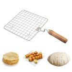 Papad Jali Roast, Paneer Grill, Roti Maker, Barbeque Jali Roaster Chapati Toast Grill Wooden Handle Vegetable tandoor net, Baigan Bharta (Square)