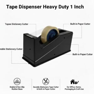 Tape Dispenser 1 Inch – Durable & Easy-to-Use for Office & Packing Colour Black