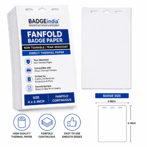 BADGEIndia – On-site badge printing solutions | Fanfold – Tear-resistant direct thermal paper badges | On-site badge printing for events – Batches for global events, trade shows, AI summits, conferences, festivals, delegates, and exhibitions | Buy custom name tags and event badges – Available in various shapes, sizes, and finishes (tear-resistant) | 2026: Book tickets for upcoming events.