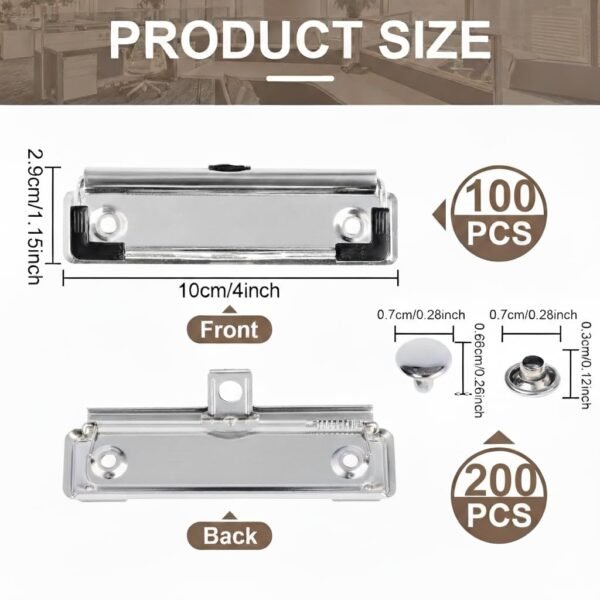 50pcs Exam Pad Clips with 100 Piece Screws/Rivets Stainless Steel Chrome Plating Metal Clipboard Clips, Binding Clip for Document File, School, Office, Filing and Storage, Ideal Office Supplies