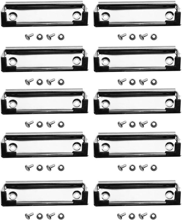 50pcs Exam Pad Clips with 100 Piece Screws/Rivets Stainless Steel Chrome Plating Metal Clipboard Clips, Binding Clip for Document File, School, Office, Filing and Storage, Ideal Office Supplies