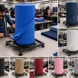 IST Heavy Duty Iron Fabric Roller Stand with 360° Rotating Platform | Industrial Cloth Roll Cutting Table for Garment & Textile Manufacturing Units | PVC Rubber Feet Support